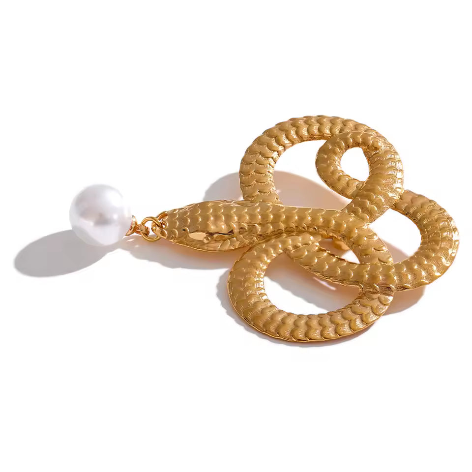 Snake With Pearl Brooch