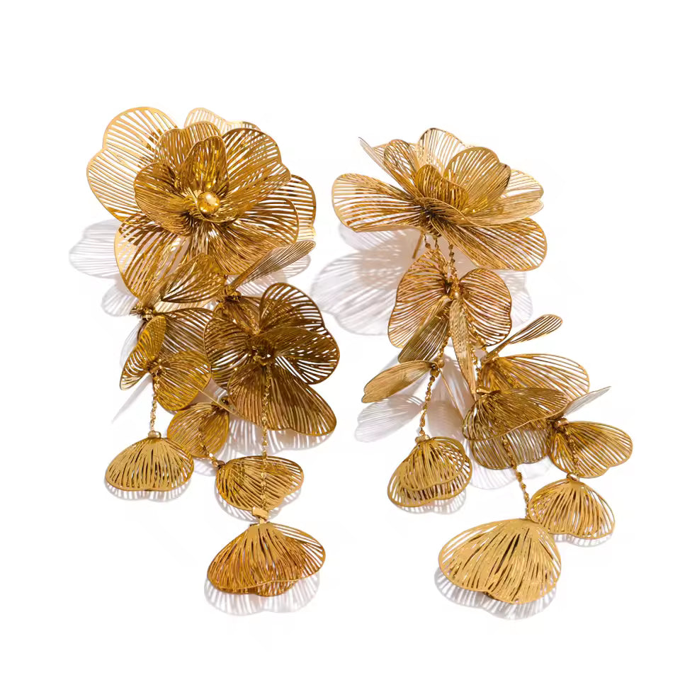 Layered Big Flower Petal Dangle Earrings