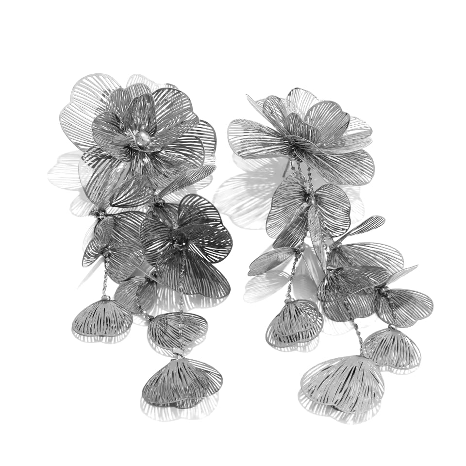 Layered Big Flower Petal Dangle Earrings
