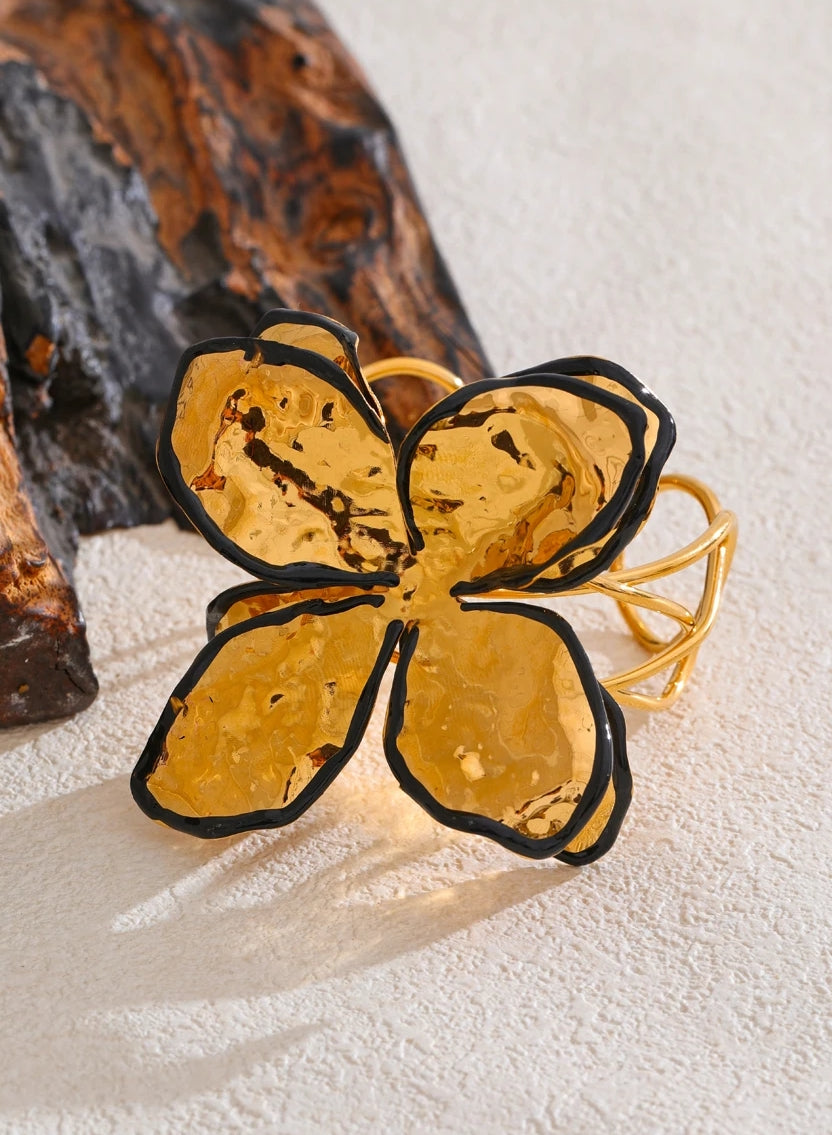 Gold Large Flower Bangle