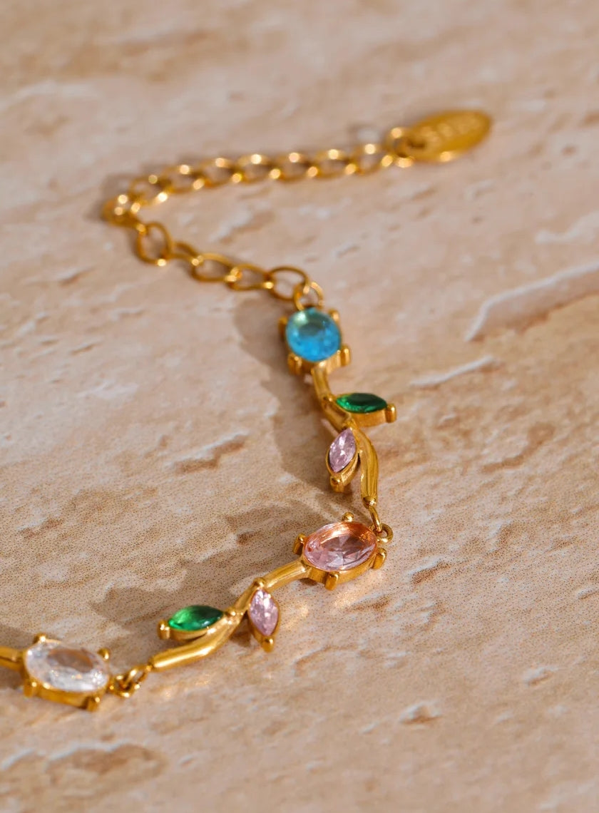 Colorful Shiny Cubic Zirconia Leaf Bracelet