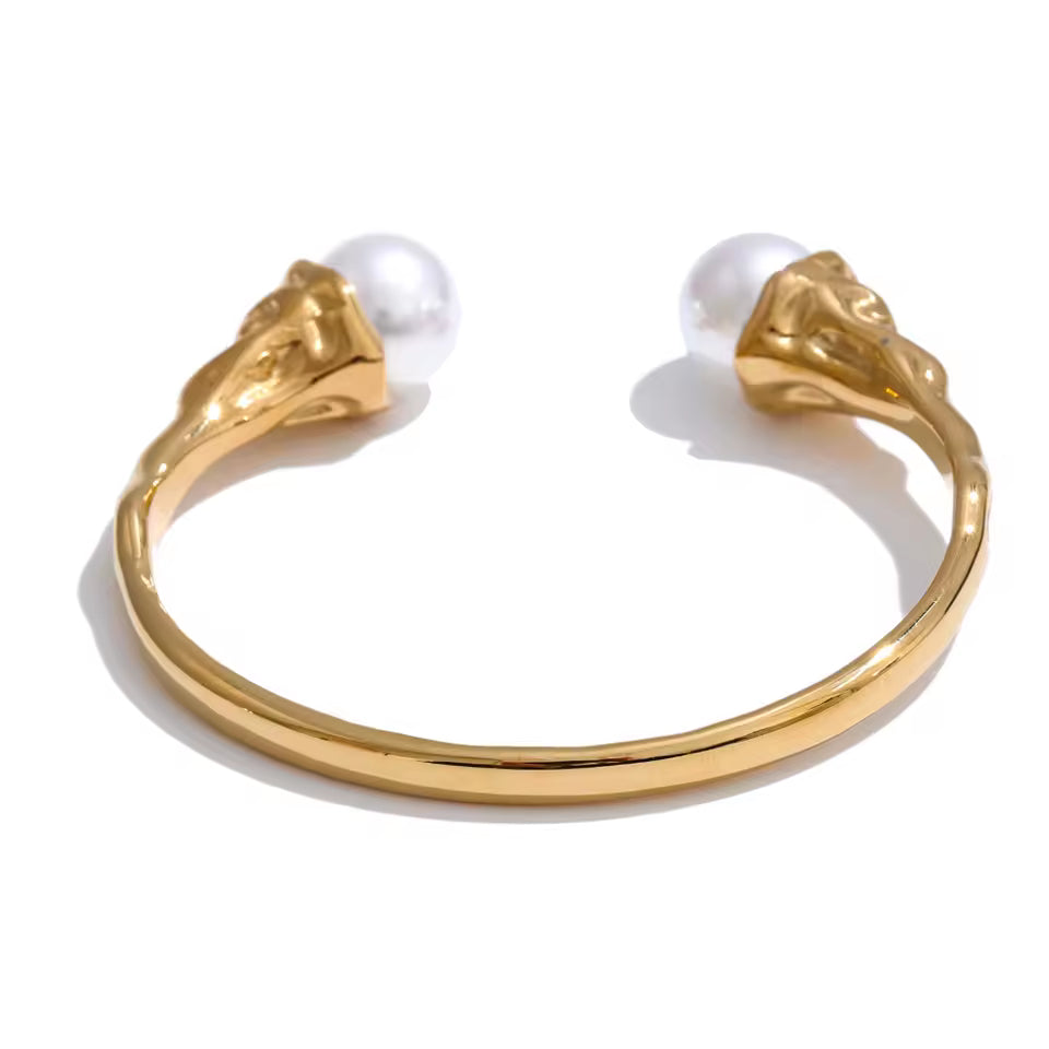 Baroque Style Gold Pearl Open Cuff Bracelet