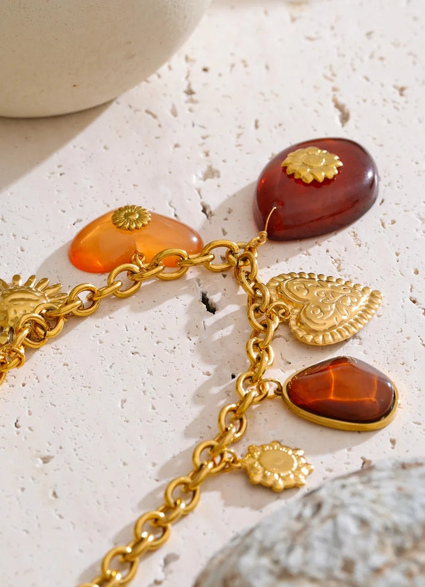 Sunshine Bloom Heart Charm Necklace