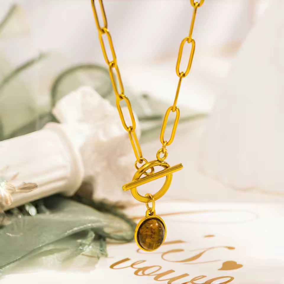 Natural Tiger's Eye Stone Pendant Necklace