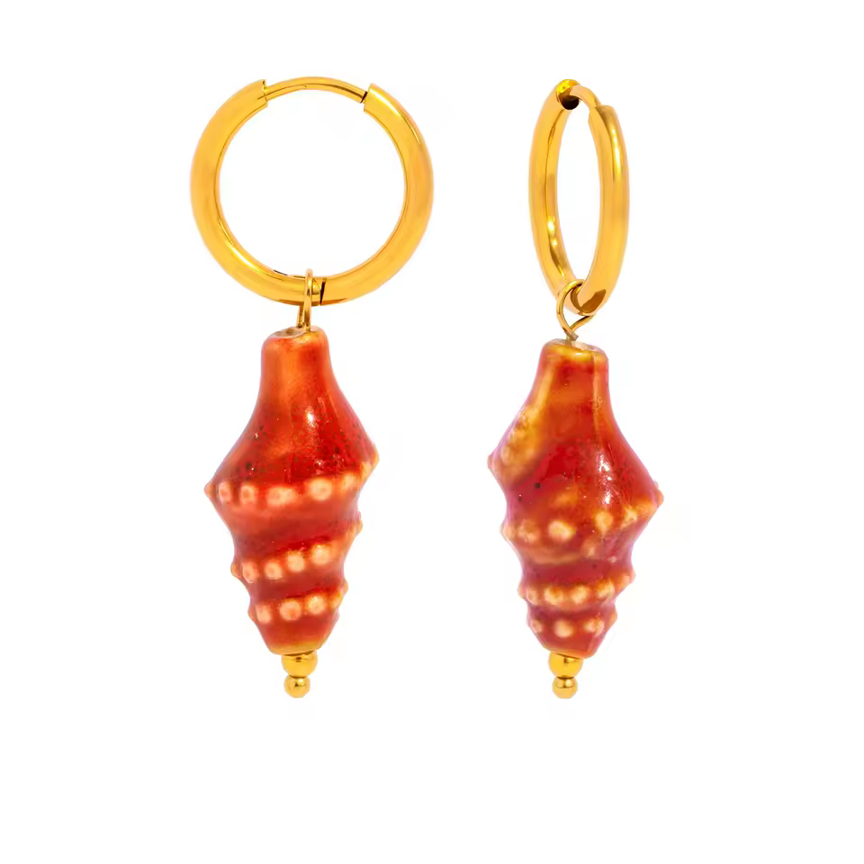 Ceramic Conch Pendant Dangle Earrings
