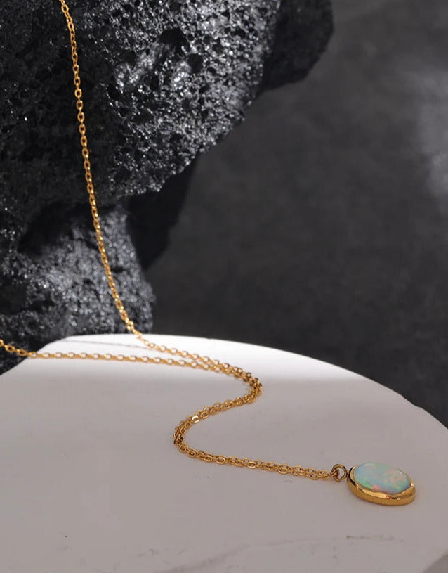 Minimalist Gold Opal Pendant Necklace
