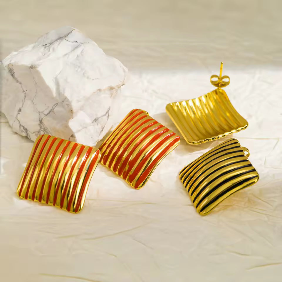Striped Square Geometric Stud Earrings