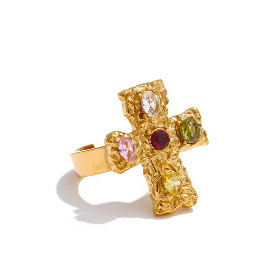 Multicolor Zircon Cross Adjustable Ring