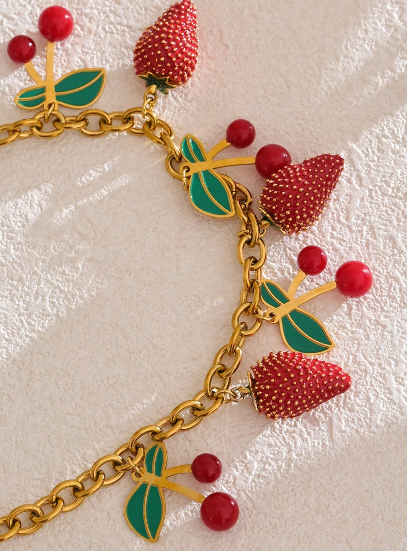 Cherry & Strawberry Multi Charm Necklace