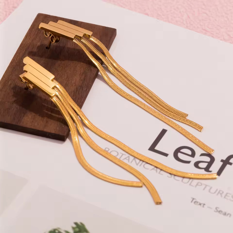 Three Layer Geometric Tassel Chain Earrings