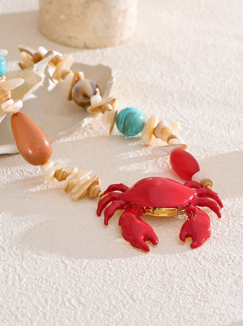 Natural Shell & Crab Pendant Necklace