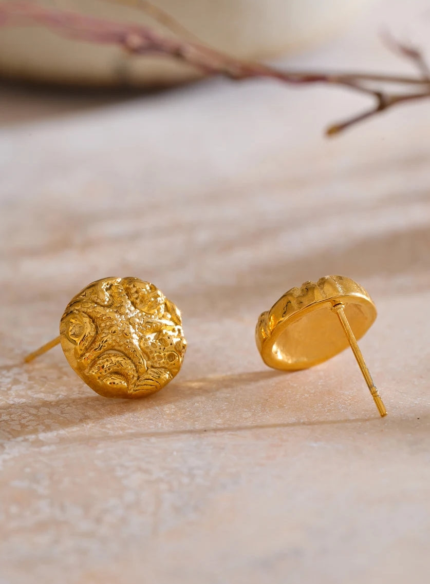Engraved Golden Starfish Stud Earrings