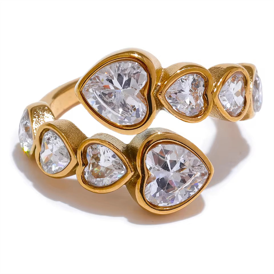Cubic Zirconia Heart Adjustable Open Ring