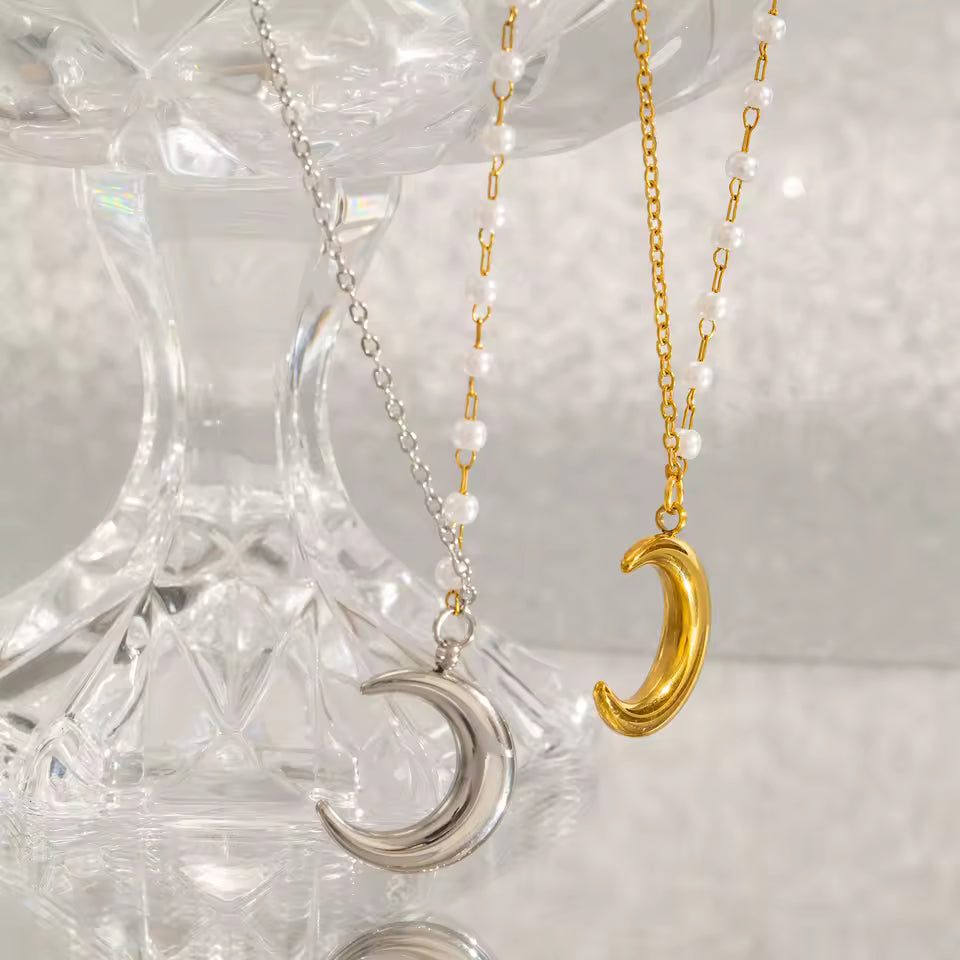 Crescent Pendant Asymmetrical Chain Necklace