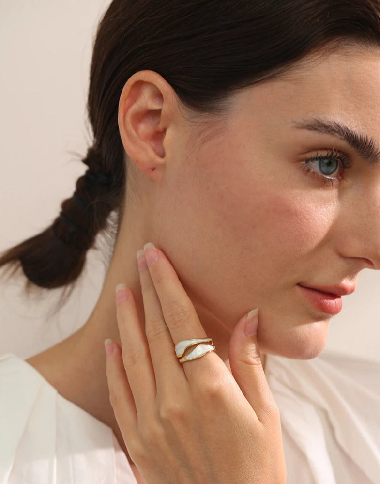 White Enamel Adjustable Open Ring