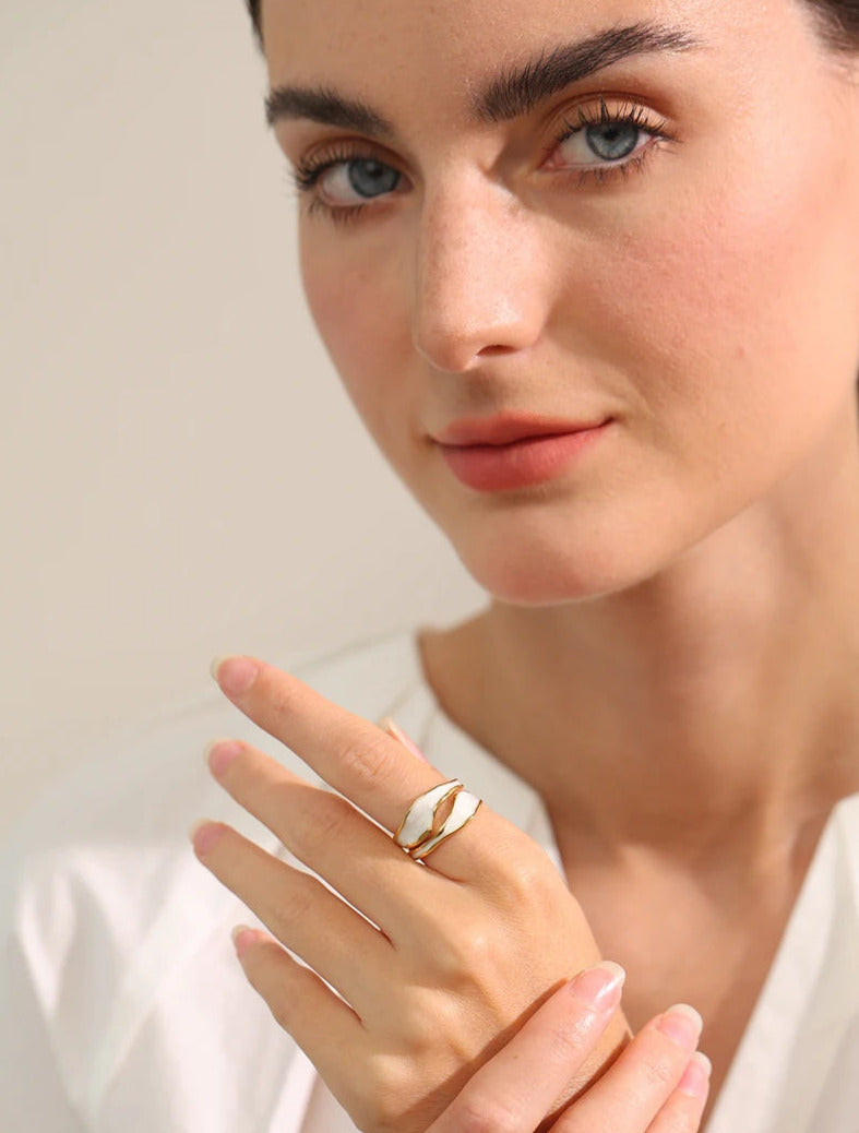 White Enamel Adjustable Open Ring