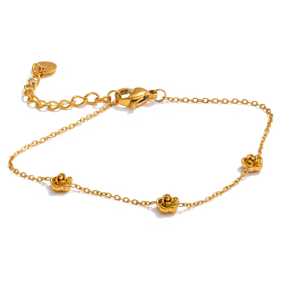 Triple Rose Flower Chain Bracelet