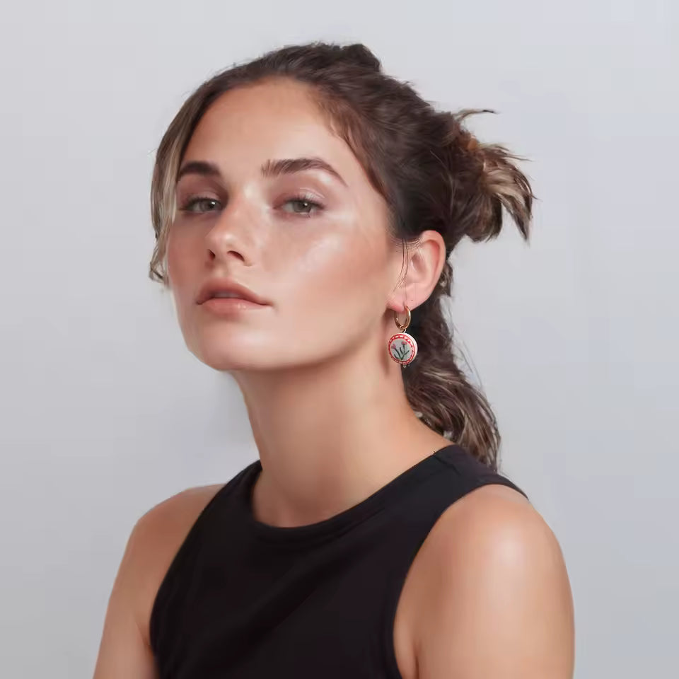 Doodle Flower Ceramic Pendant Hoop Earrings