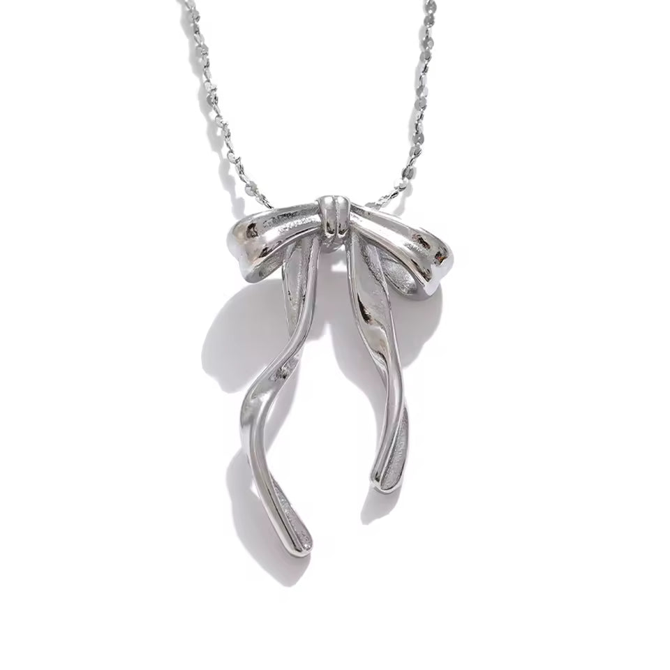 Golden Bow Tie Pendant Necklace