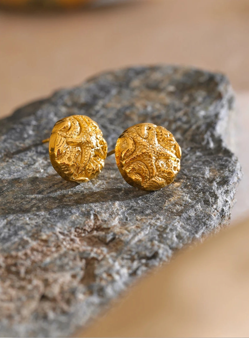 Engraved Golden Starfish Stud Earrings