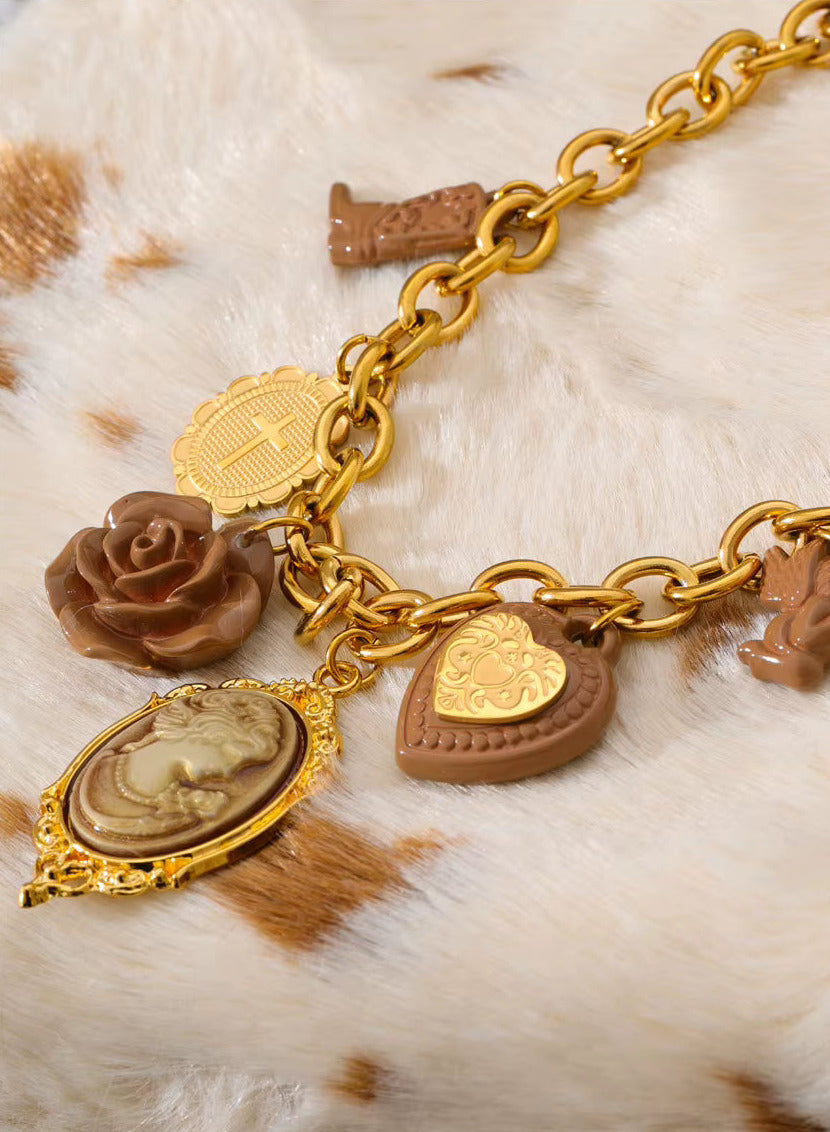 Resin Flower Multi Charm Statement Necklace