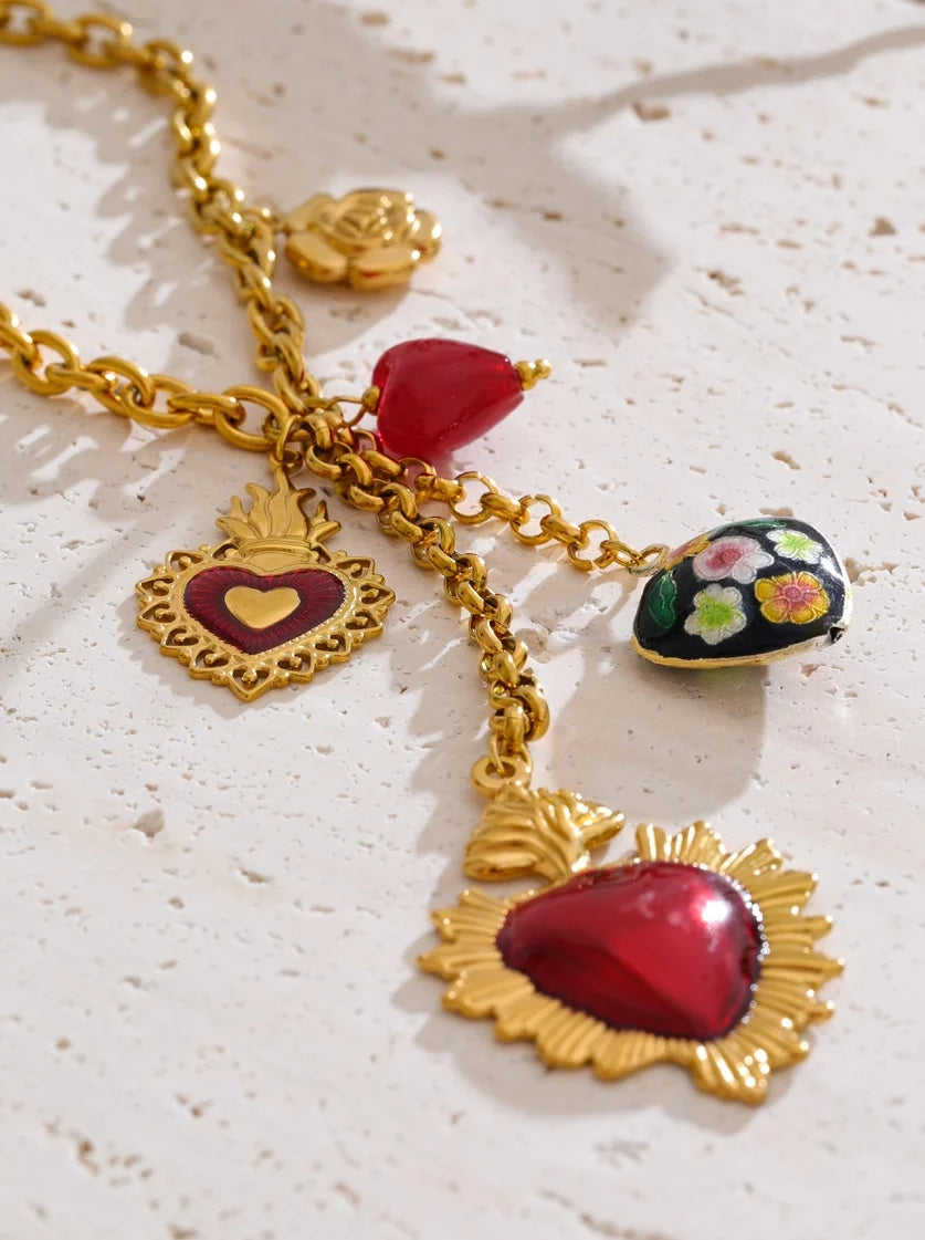 Multi Heart Charm Necklace