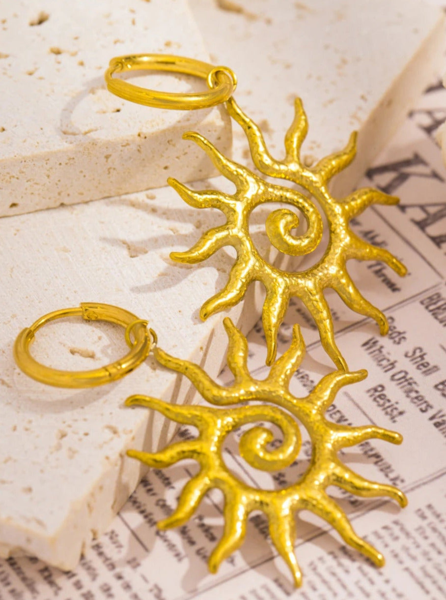 Vintage Sun Geometric Drop Earrings