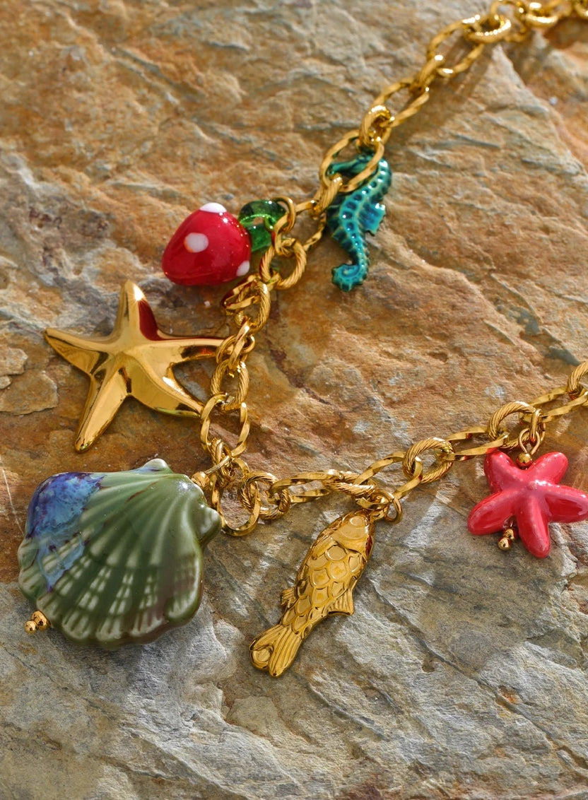 Ceramic Seashell & Sea Charms Necklace