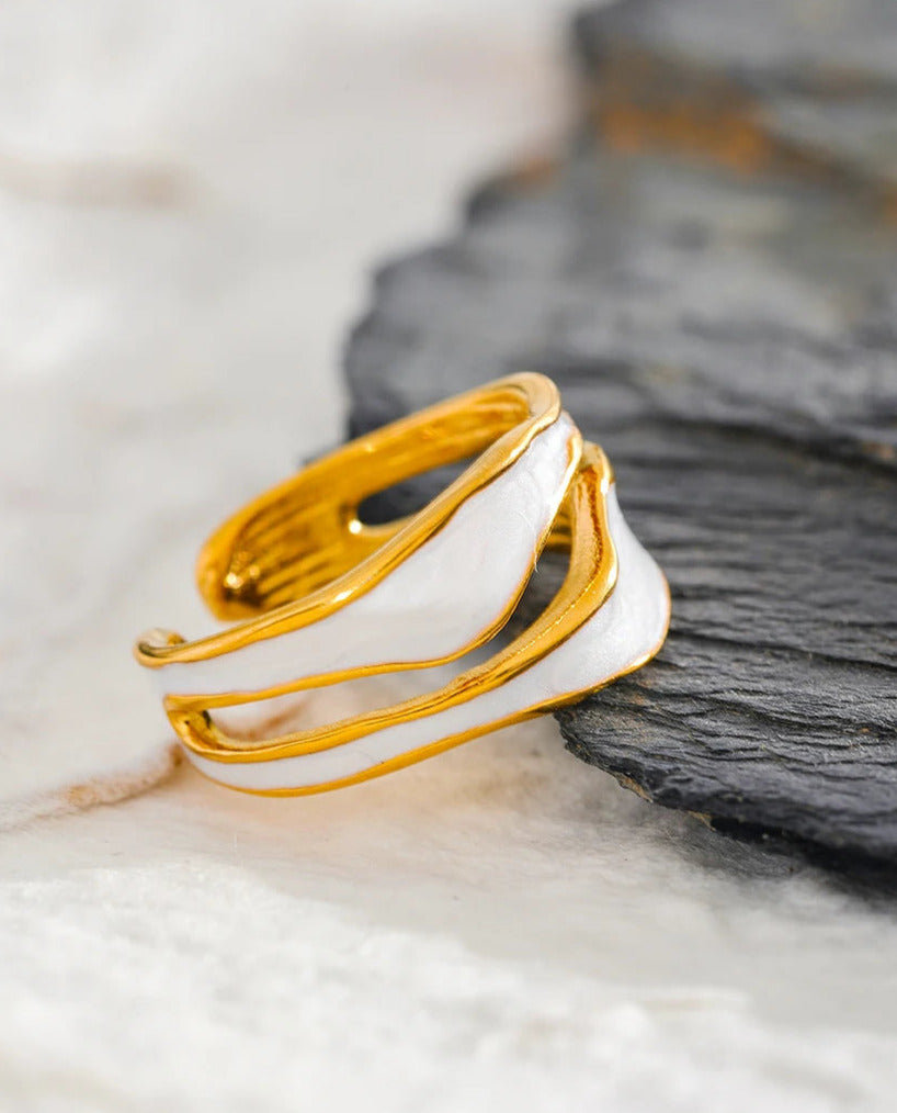 White Enamel Adjustable Open Ring