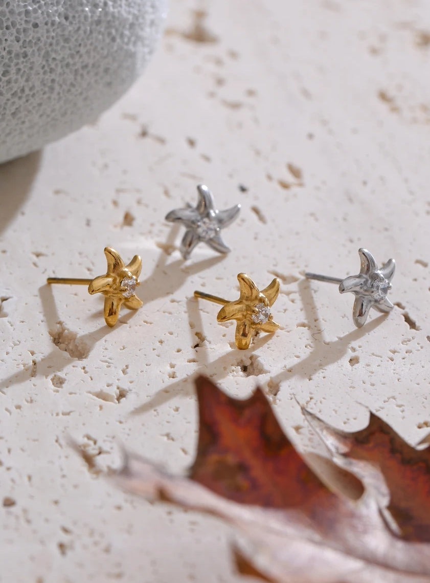 Zircon Starfish Stud Earrings