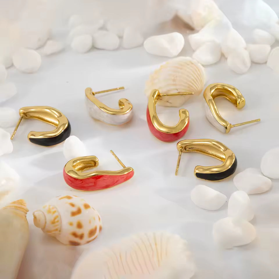U-Shape Enamel Hoop Earrings