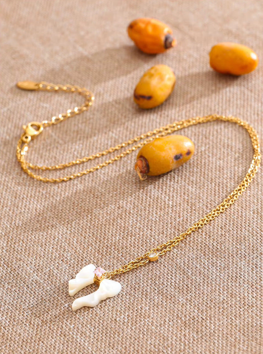 Natural Shell Butterfly Pendant Necklace