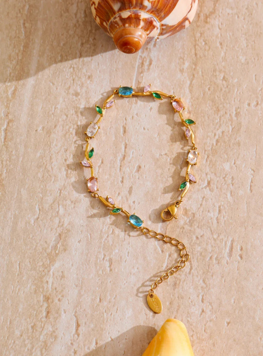 Colorful Shiny Cubic Zirconia Leaf Bracelet