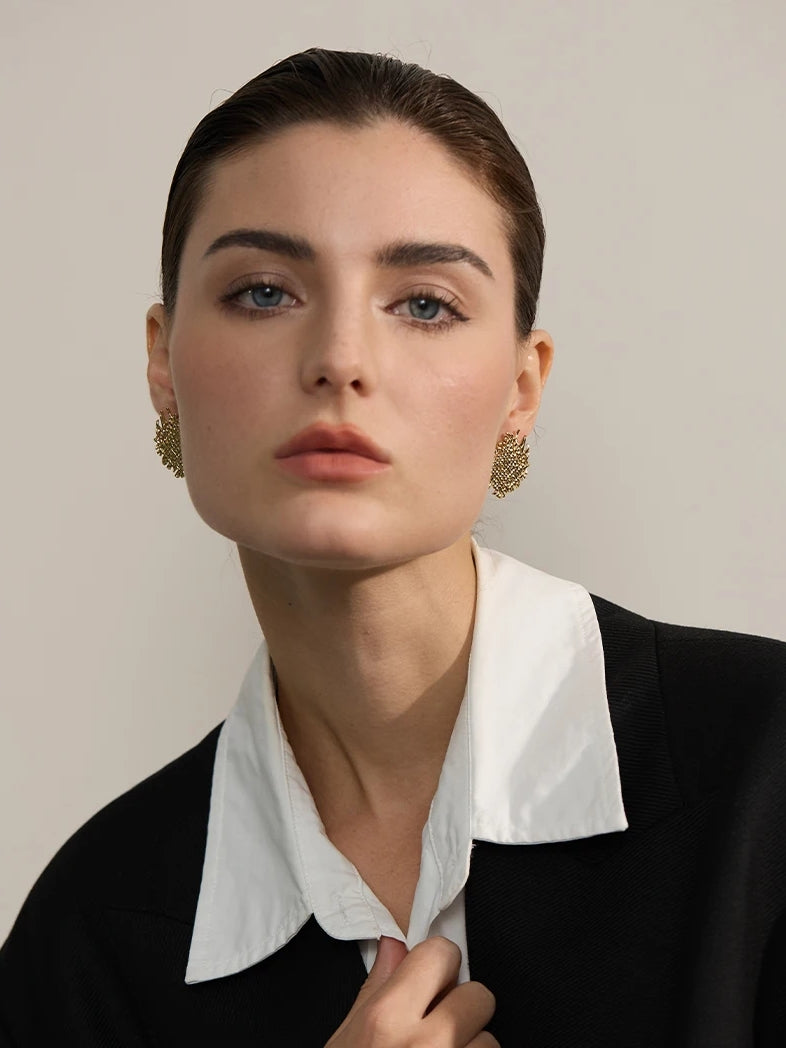 Golden Woven Harmony Stud Earrings