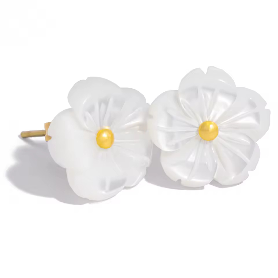 Carved Natural Shell Flower Stud Earrings