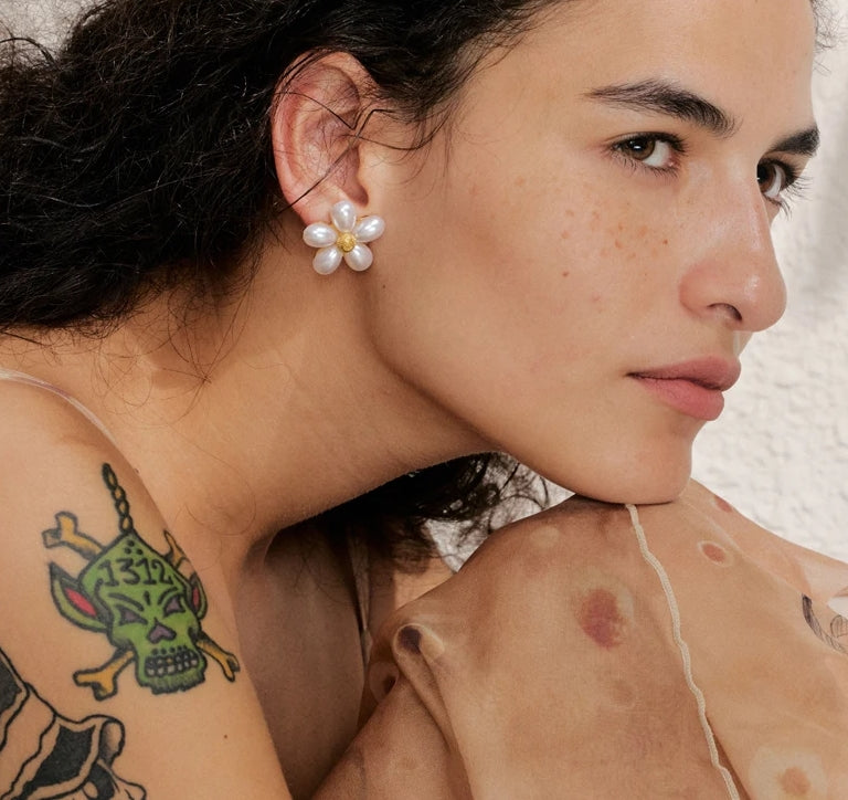 Pearl Flower Stud Earrings