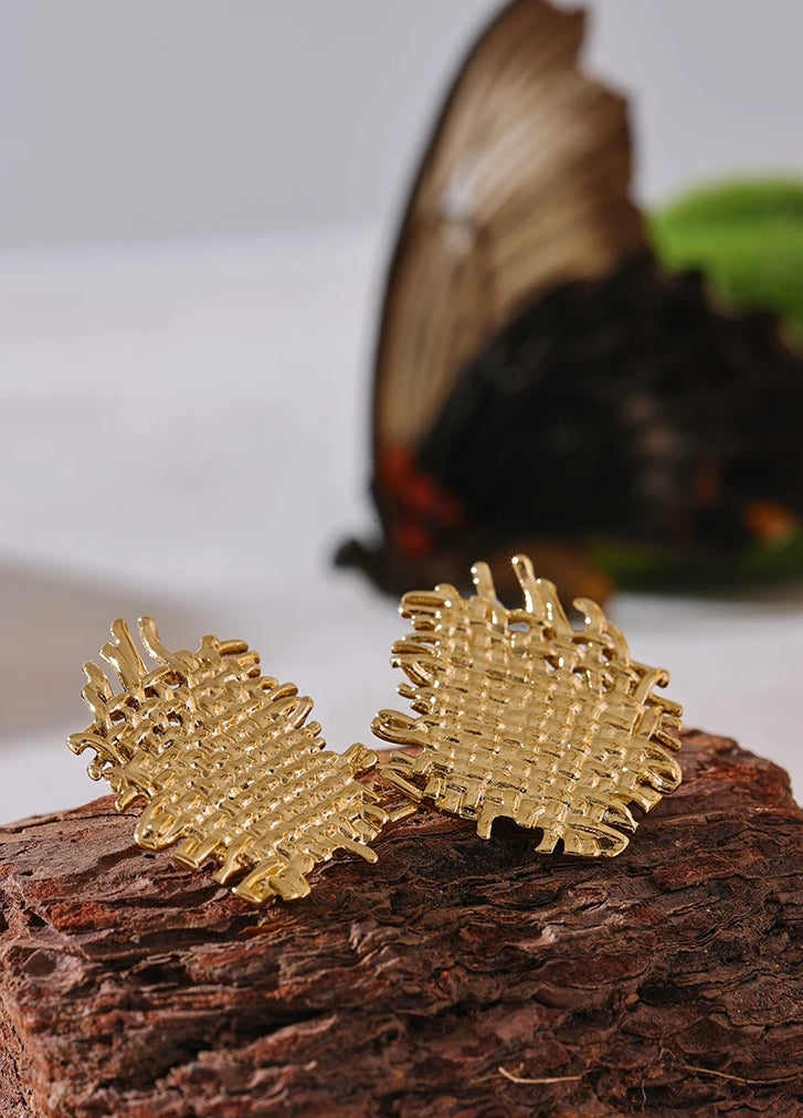 Golden Woven Harmony Stud Earrings