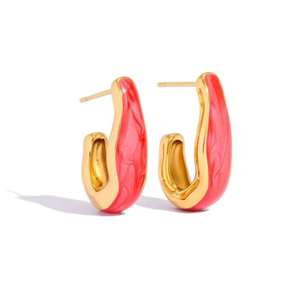 U-Shape Enamel Hoop Earrings