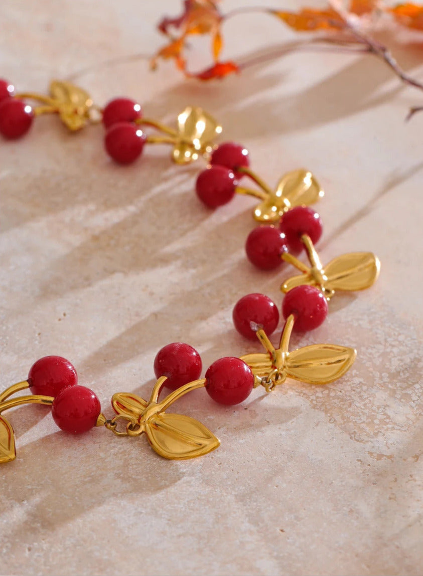 Glossy Resin Cherry Charm Necklace