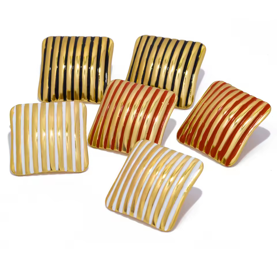 Striped Square Geometric Stud Earrings