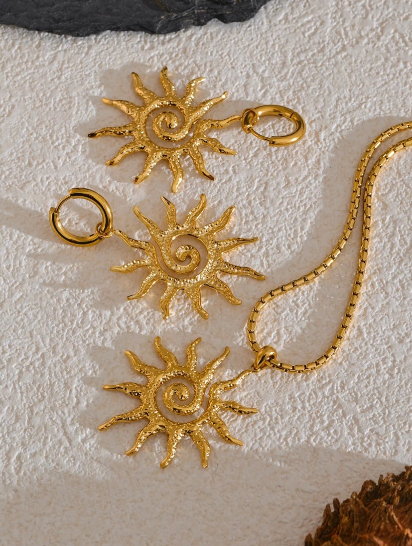 Engraved Sun Jewelry Set (Necklace & Earrings)