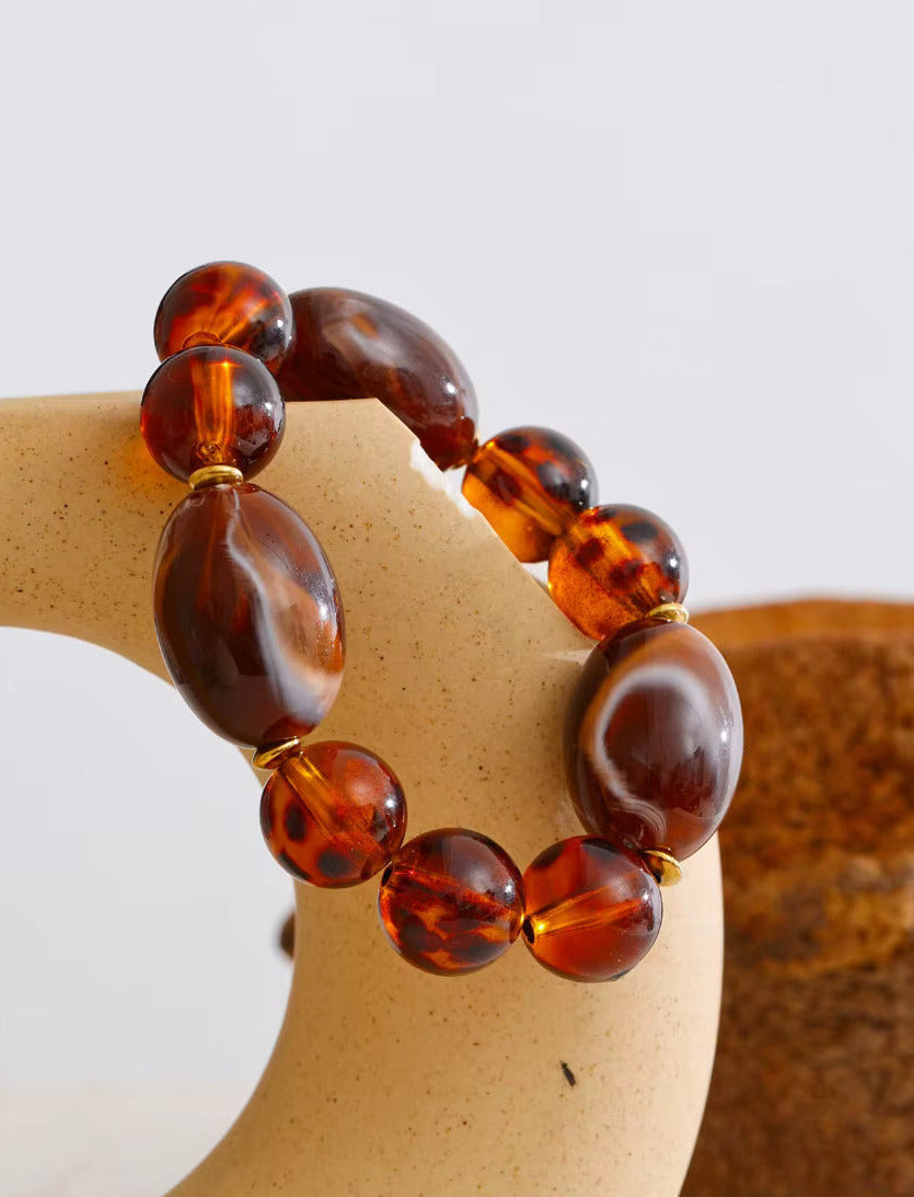 Amber Acrylic Resin Beads Chain Bracelet