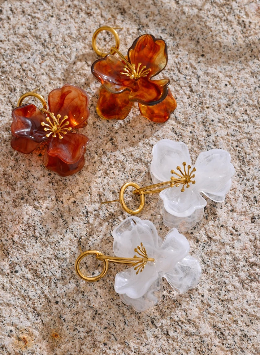 Resin Flower & Bud Dangle Earrings