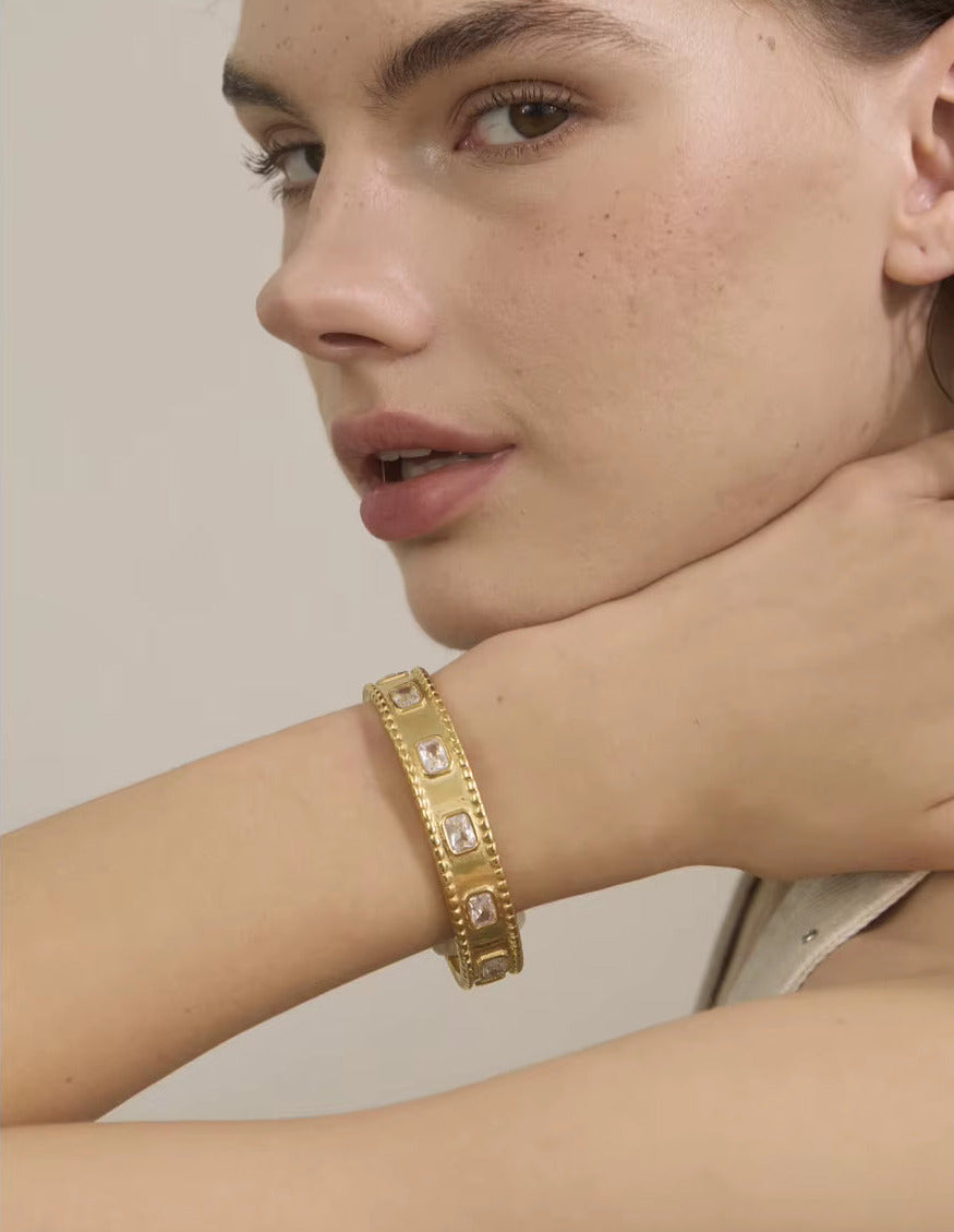 Square Zirconia Cuff Bracelet