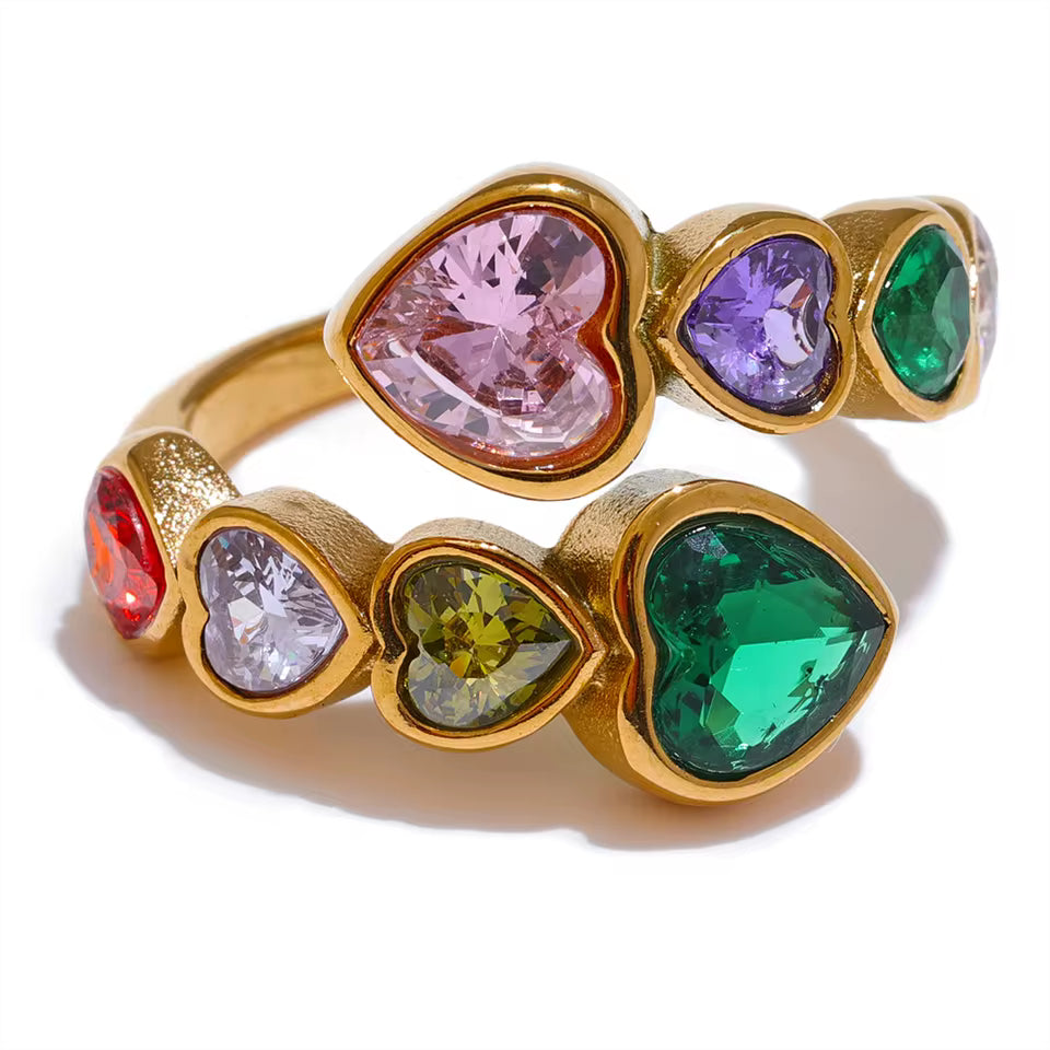 Cubic Zirconia Heart Adjustable Open Ring