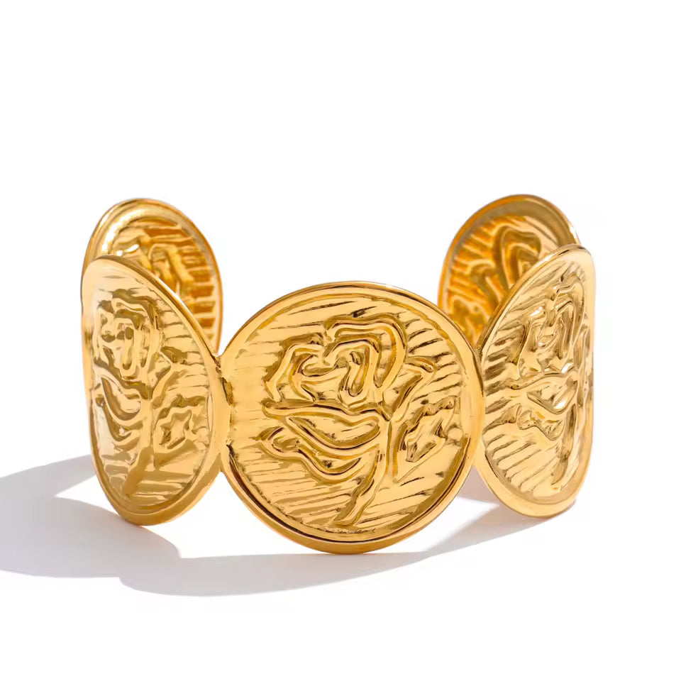 Engraved Flower Cuff Bracelet
