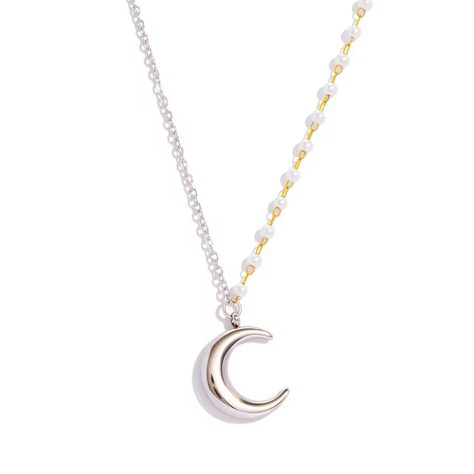 Crescent Pendant Asymmetrical Chain Necklace
