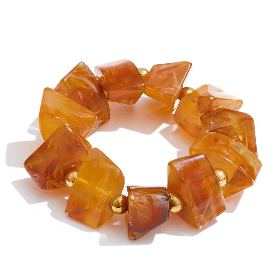 Amber Resin Geometric Bead Large Bracelet