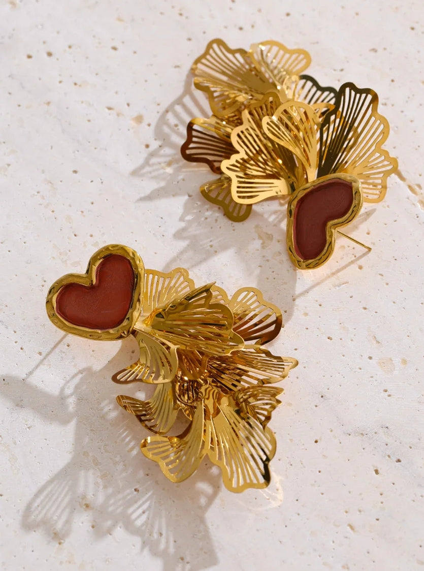Pink Heart Petal Dangle Earrings