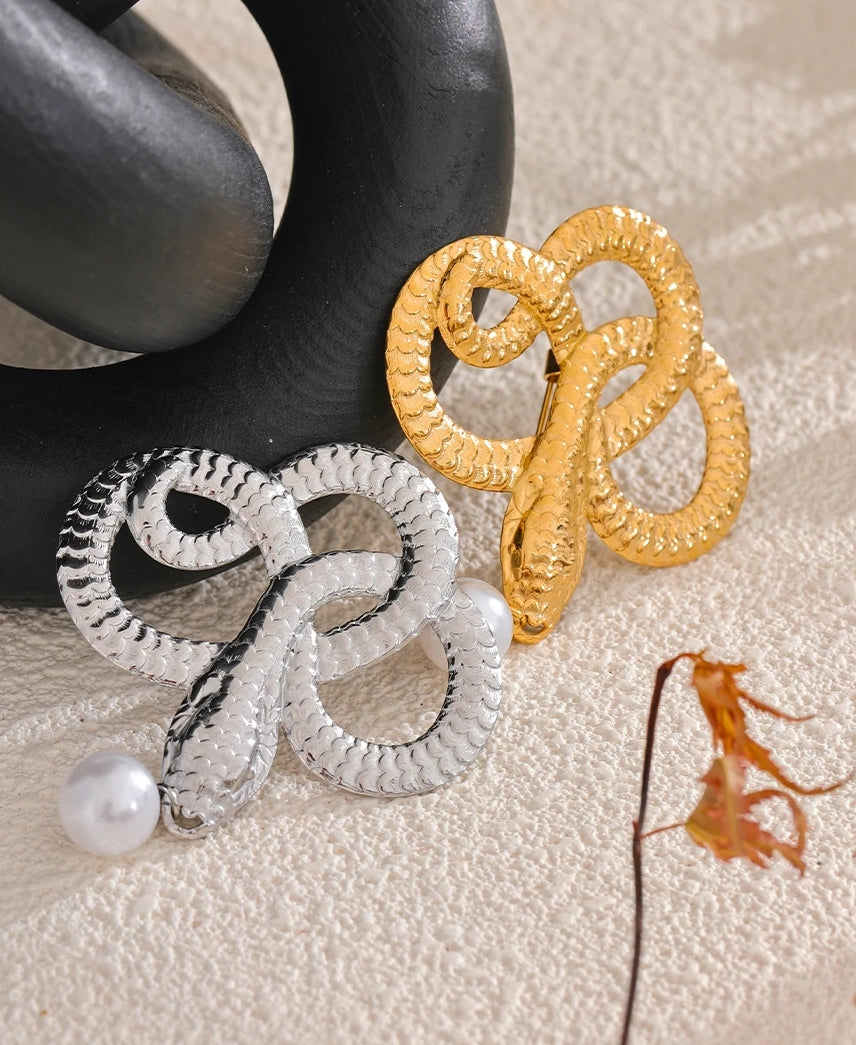 Snake With Pearl Brooch